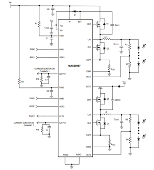 Application Circuit Diagram - Analog Devices / Maxim Integrated MAX20096/MAX20097 High-Brightness LED Controllers